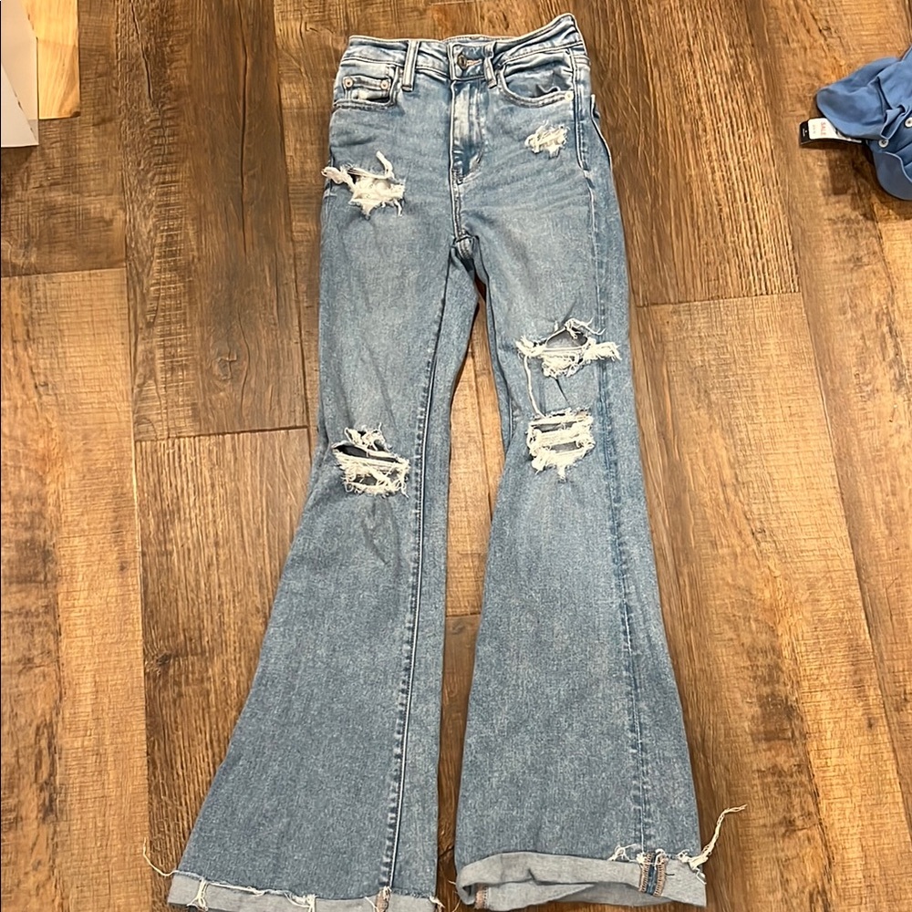 Distressed Blue Flare Jeans